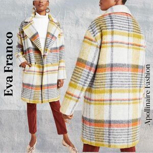 EVA FRANCO FOR ANTHROPOLOGIE CAMILLE FAUX FUR COAT IN GREY MULTI XL NEW